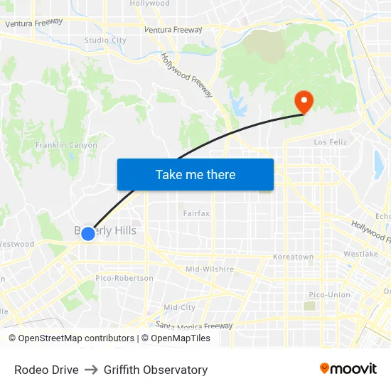 Rodeo Drive to Griffith Observatory map