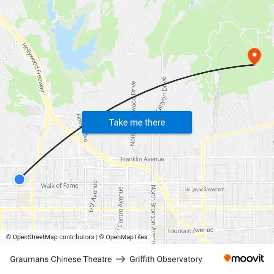 Graumans Chinese Theatre to Griffith Observatory map