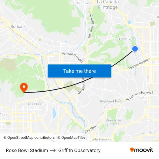 Rose Bowl Stadium to Griffith Observatory map