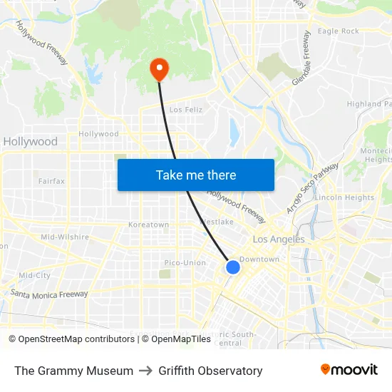 The Grammy Museum to Griffith Observatory map
