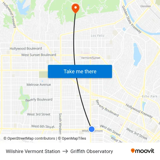 Wilshire Vermont Station to Griffith Observatory map
