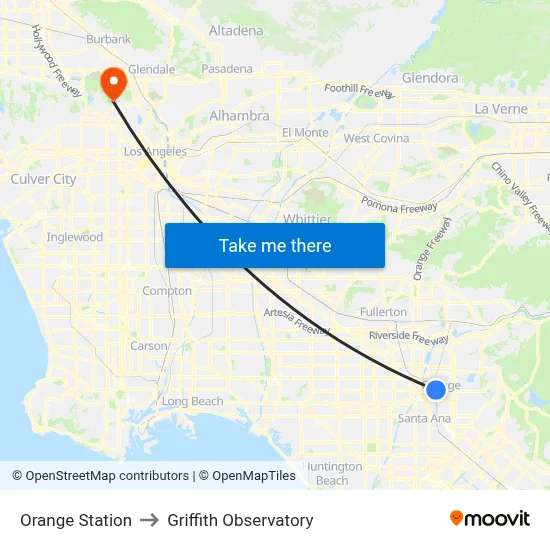 Orange Station to Griffith Observatory map