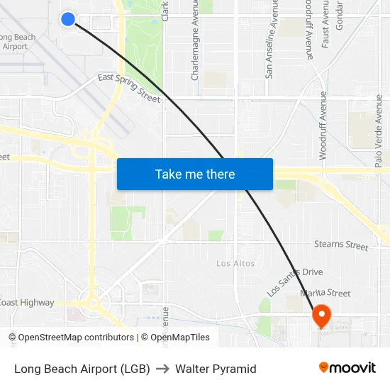 Long Beach Airport (LGB) to Walter Pyramid map