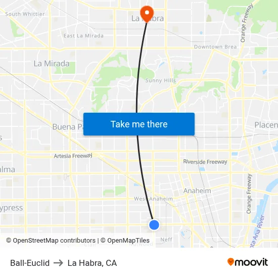 Ball-Euclid to La Habra, CA map