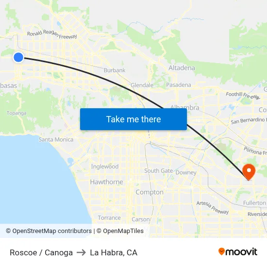 Roscoe / Canoga to La Habra, CA map