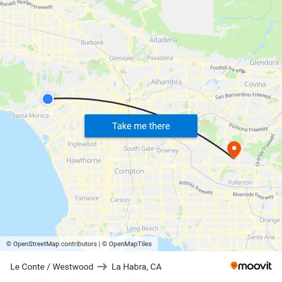Le Conte / Westwood to La Habra, CA map