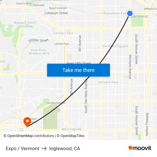 Expo / Vermont to Inglewood, CA map