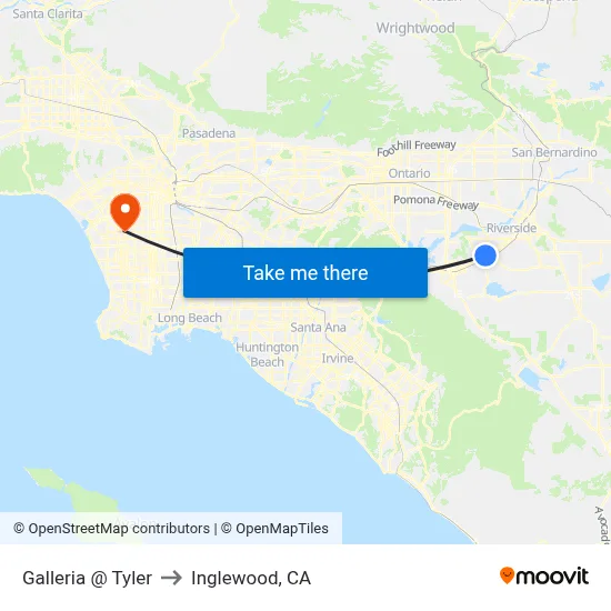 Galleria @ Tyler to Inglewood, CA map