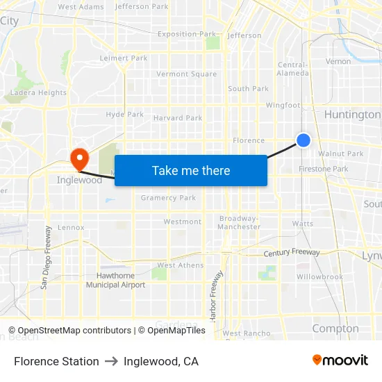 Florence Station to Inglewood, CA map