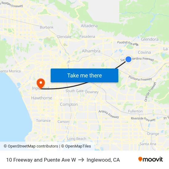 10 Freeway and Puente Ave W to Inglewood, CA map