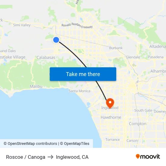 Roscoe / Canoga to Inglewood, CA map