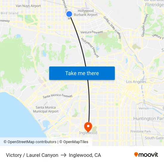 Victory / Laurel Canyon to Inglewood, CA map