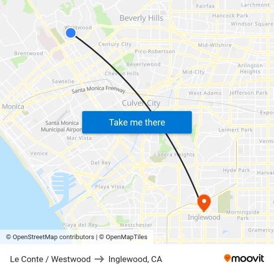 Le Conte / Westwood to Inglewood, CA map