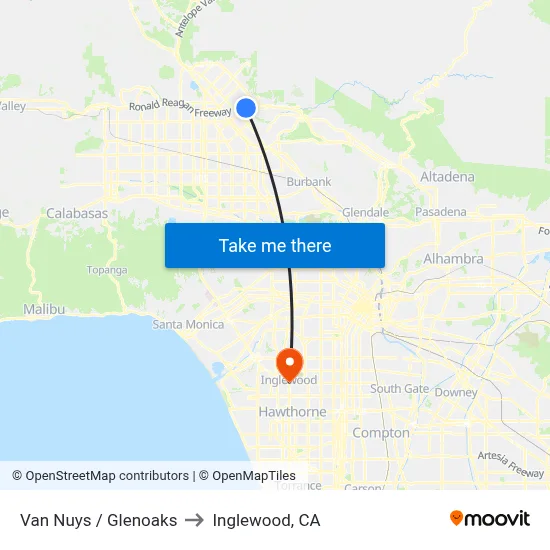 Van Nuys / Glenoaks to Inglewood, CA map