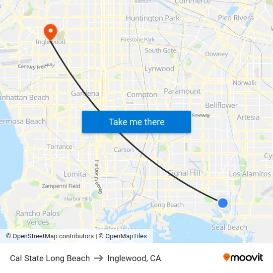 Cal State Long Beach to Inglewood, CA map