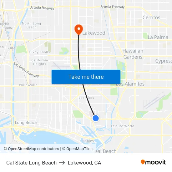 Cal State Long Beach to Lakewood, CA map