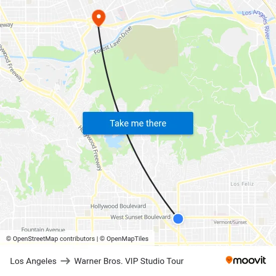 Los Angeles to Warner Bros. VIP Studio Tour map