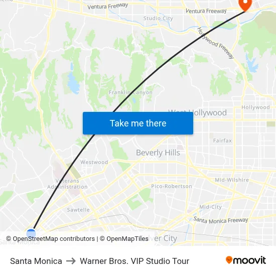 Santa Monica to Warner Bros. VIP Studio Tour map