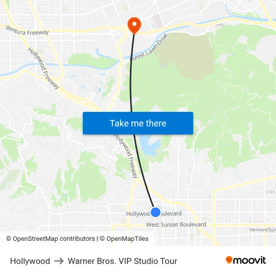 Hollywood to Warner Bros. VIP Studio Tour map