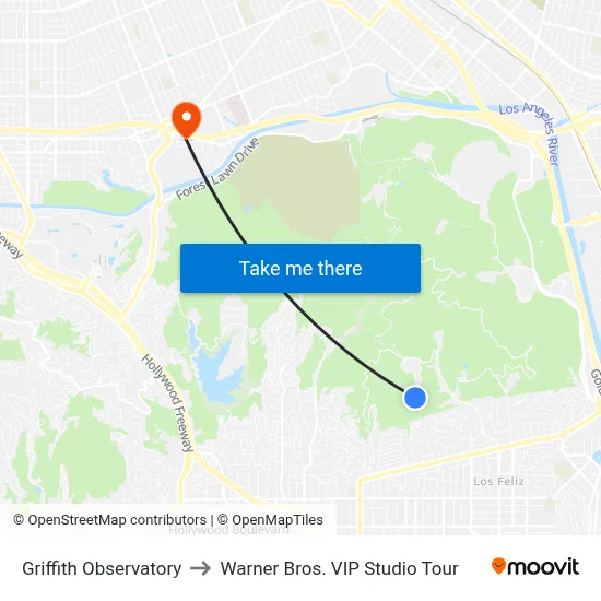Griffith Observatory to Warner Bros. VIP Studio Tour map