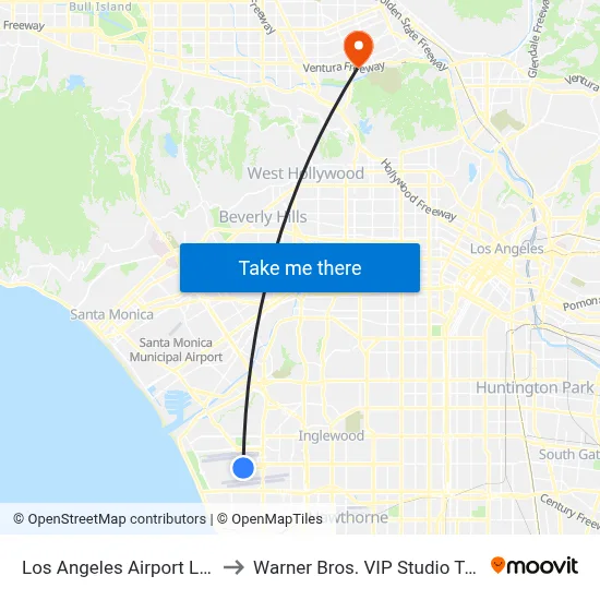 Los Angeles Airport LAX to Warner Bros. VIP Studio Tour map