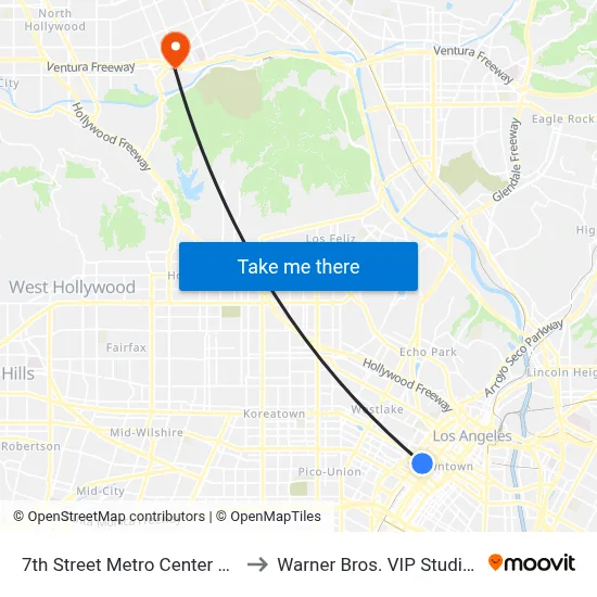 7th Street Metro Center Station to Warner Bros. VIP Studio Tour map