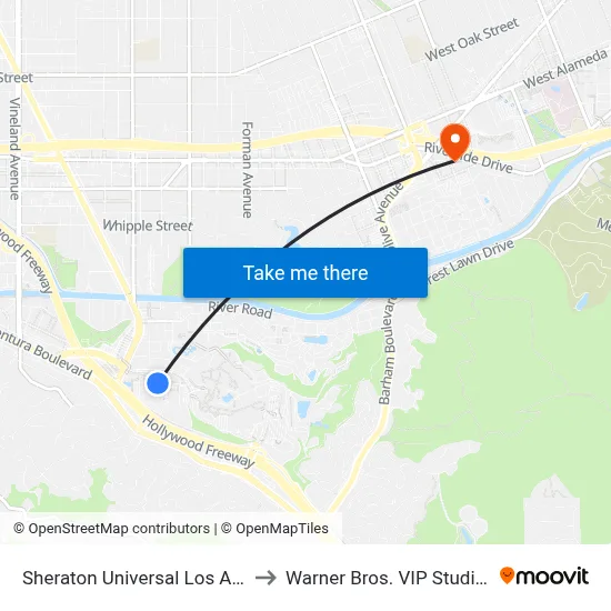 Sheraton Universal Los Angeles to Warner Bros. VIP Studio Tour map