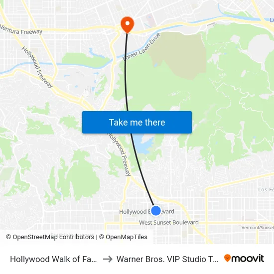 Hollywood Walk of Fame to Warner Bros. VIP Studio Tour map
