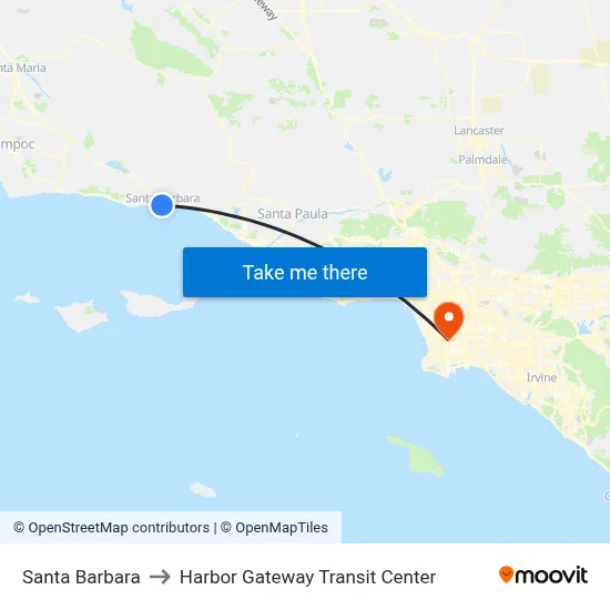 Santa Barbara to Harbor Gateway Transit Center map
