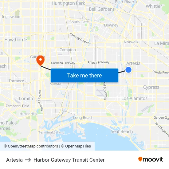 Artesia to Harbor Gateway Transit Center map