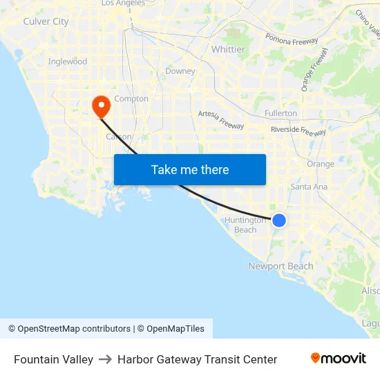 Fountain Valley to Harbor Gateway Transit Center map
