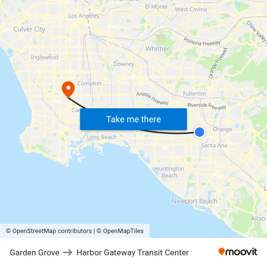 Garden Grove to Harbor Gateway Transit Center map