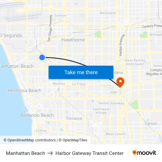 Manhattan Beach to Harbor Gateway Transit Center map