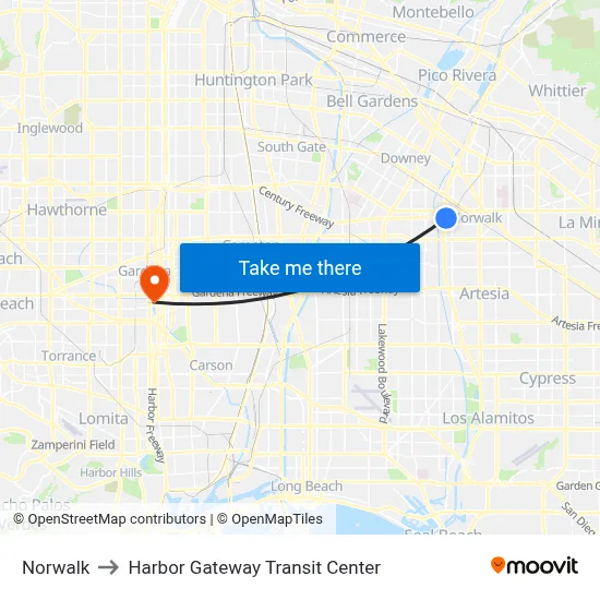 Norwalk to Harbor Gateway Transit Center map