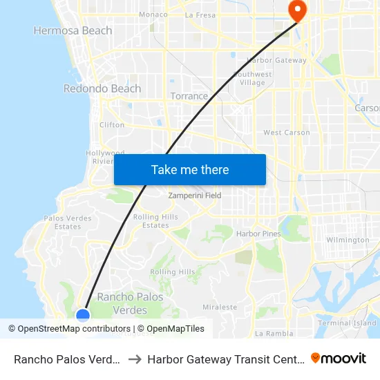 Rancho Palos Verdes to Harbor Gateway Transit Center map