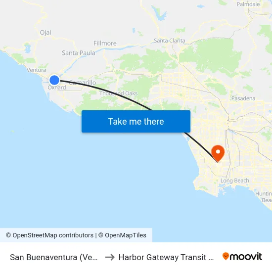 San Buenaventura (Ventura) to Harbor Gateway Transit Center map