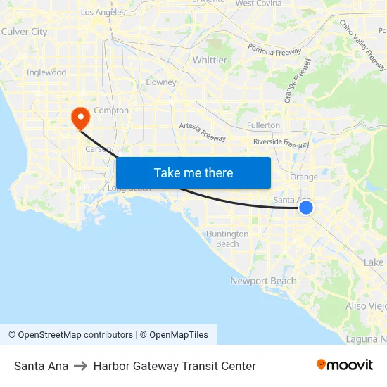 Santa Ana to Harbor Gateway Transit Center map
