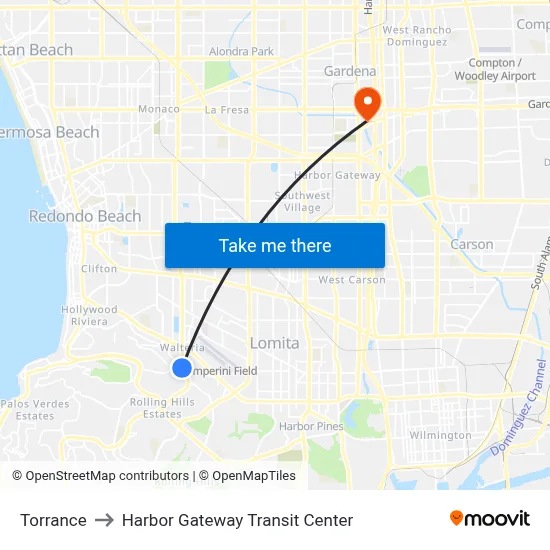 Torrance to Harbor Gateway Transit Center map