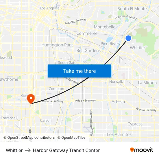 Whittier to Harbor Gateway Transit Center map