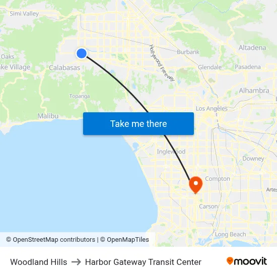 Woodland Hills to Harbor Gateway Transit Center map