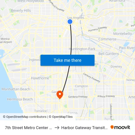 7th Street Metro Center Station to Harbor Gateway Transit Center map
