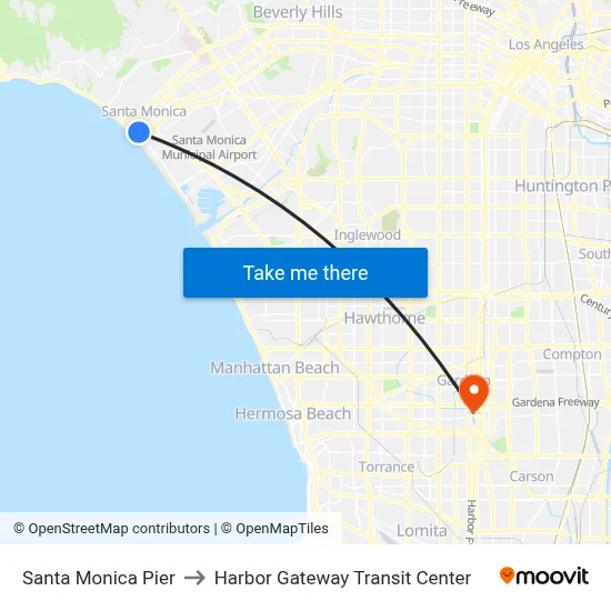 Santa Monica Pier to Harbor Gateway Transit Center map