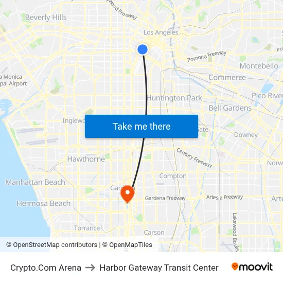 Crypto.Com Arena to Harbor Gateway Transit Center map