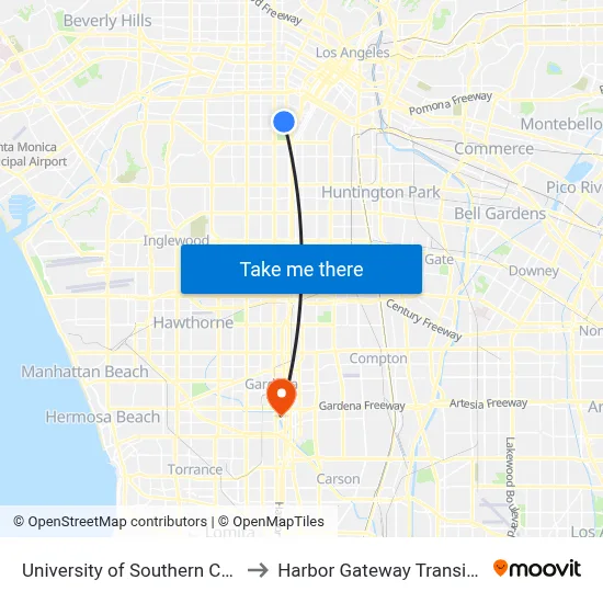 University Of Southern California to Harbor Gateway Transit Center map