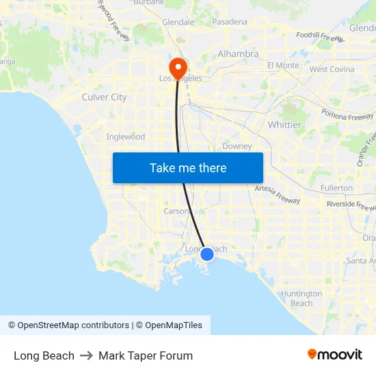 Long Beach to Mark Taper Forum map