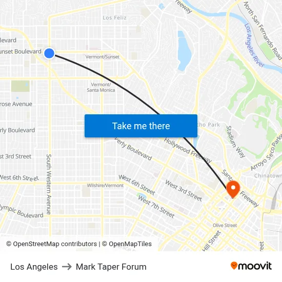 Los Angeles to Mark Taper Forum map
