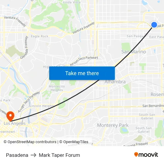 Pasadena to Mark Taper Forum map