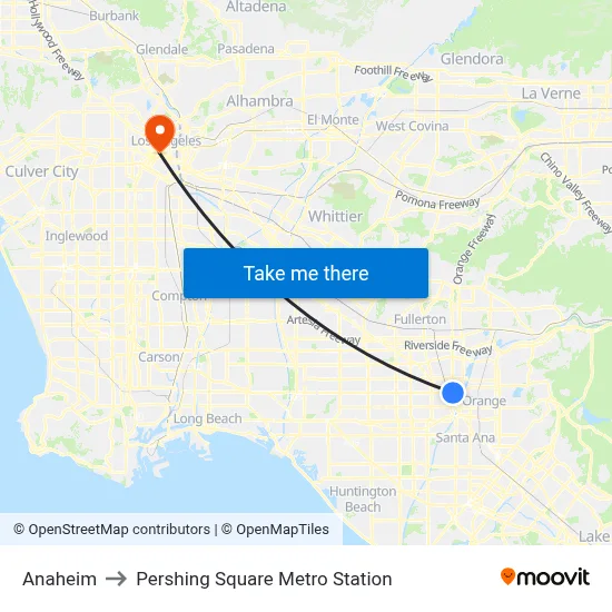 Anaheim to Pershing Square Metro Station map
