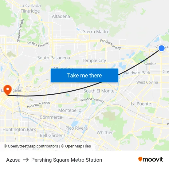 Azusa to Pershing Square Metro Station map