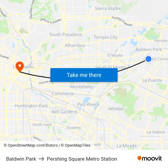 Baldwin Park to Pershing Square Metro Station map